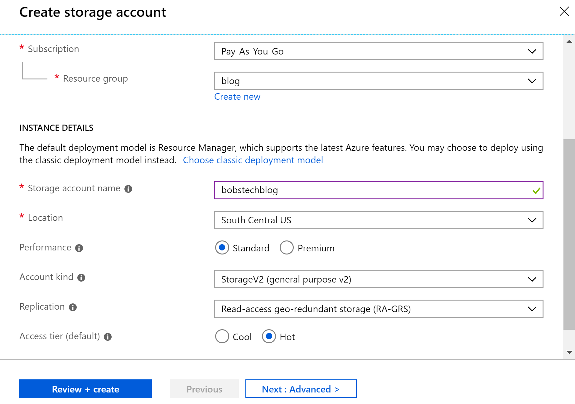 Storage Account Configuration