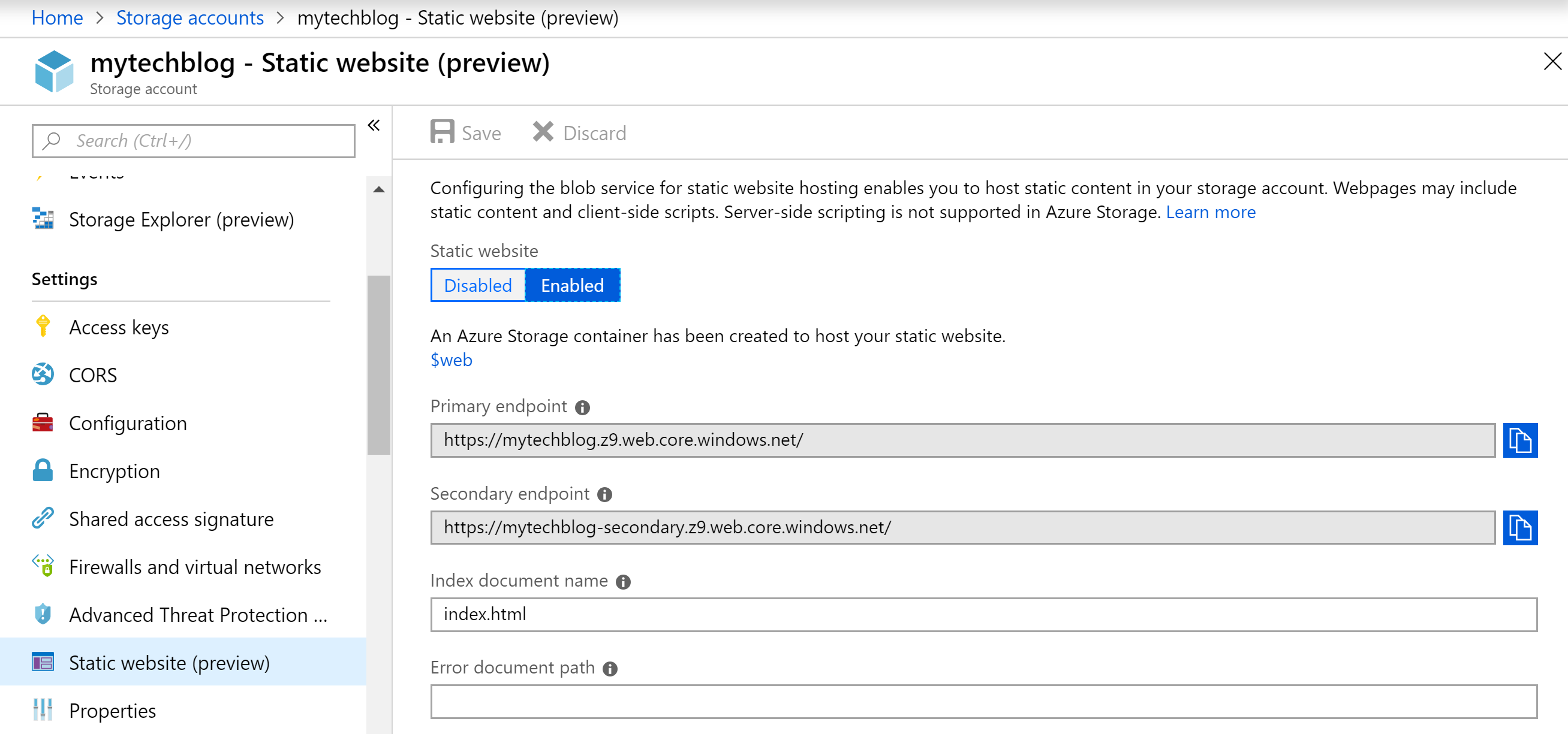Setup static website