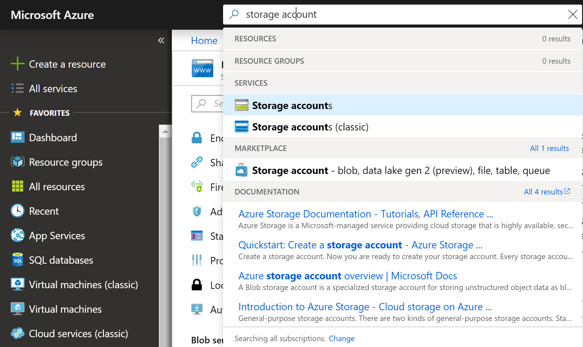 Search for Storage Account