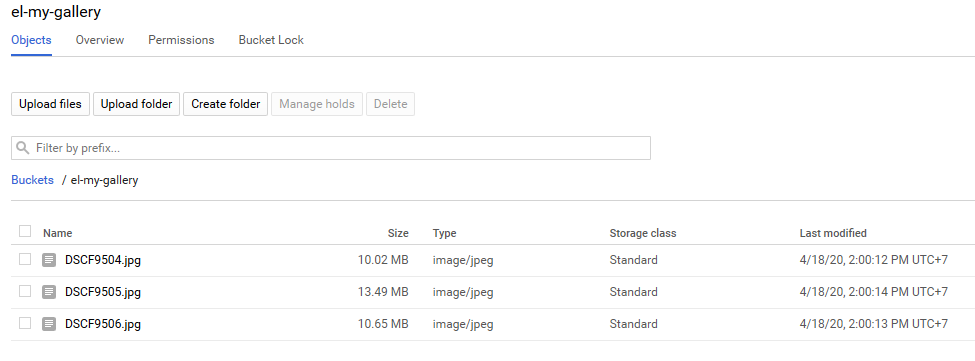 GCP storage result