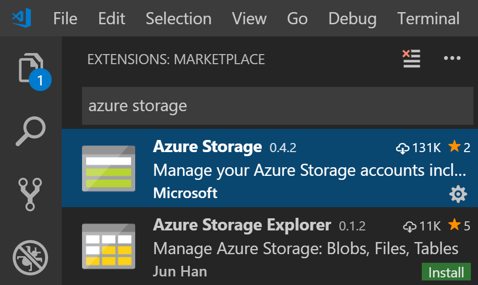 VS Code Azure Storage Extension
